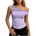 thumbnail image 2 of Fewfanhot Womens Tops One Off Shoulder Striped Tee Tops Casual Loose Fit Crop Tshirt Summer Outfits, 2 of 6