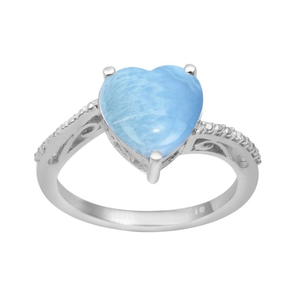 5mm Larimar 925 Sterling Silver Beaded Shank Solitaire Women Valentines Day Gifts Ring