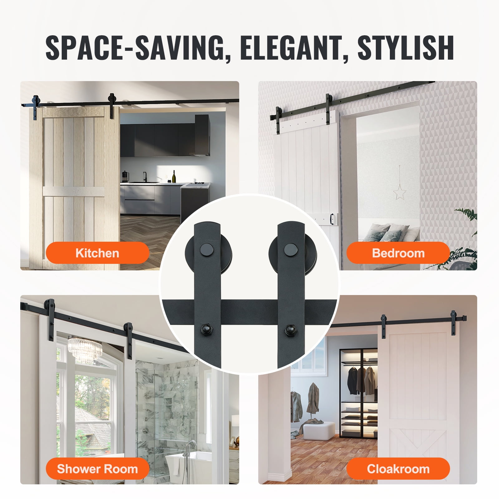SKYSHALO 8FT Sliding Barn Door Hardware Set, Supports Up to 330LBS, Durable Track System for Single Door, Compatible with 3.7-4.3FT Width & 1.3"-1.8" Thickness Door Panels, Includes Quiet Rollers