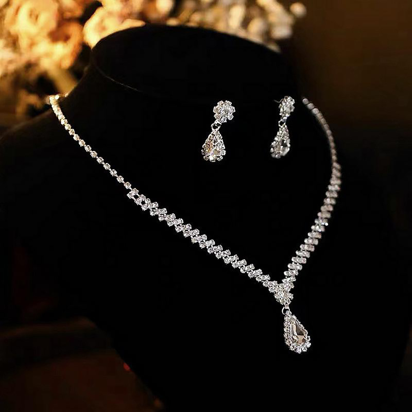 TIHLMK Deals Clearance Initial Necklaces for Women Exquisite Rhinestone Chain Necklace Set Diamond Necklace and Earrings Two-piece Wedding Bridal Jewelry Set - image 5 of 5