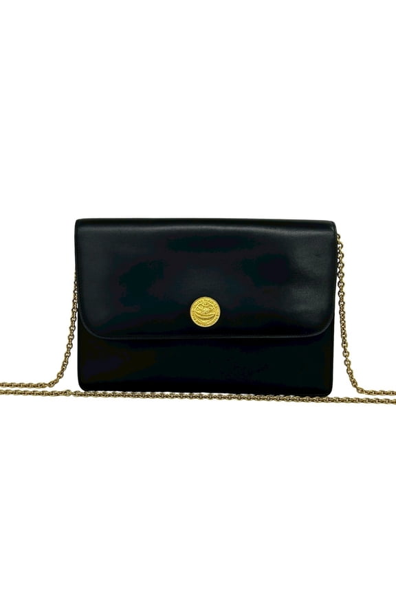Pre-Owned CELINE Vintage Medallion Circle Globe Logo Hardware Leather Shoulder Bag Black 77533