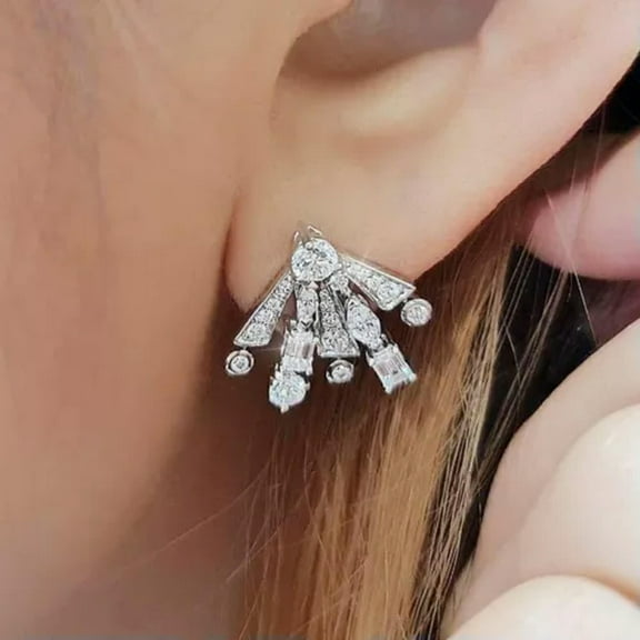 K-KED 925 Silver Cubic Zirconia Stud Earrings Women Engagement Party Jewelry-Silver