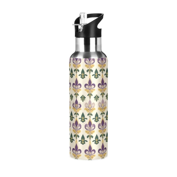Yayeee 20oz Insulated Water Bottle Double Wall Stainless Steel with Flip Straw Lid, Beige Floral Pattern