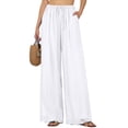 thumbnail image 3 of Women's Cotton Linen Wide Leg Beach Pants Elastic Waist Lightweight Casual Flowy Palazzo Lounge Trousers with Pockets Boho Wide Leg Summer Trendy ventilate Breathale Womens Pants White XXXL, 3 of 7