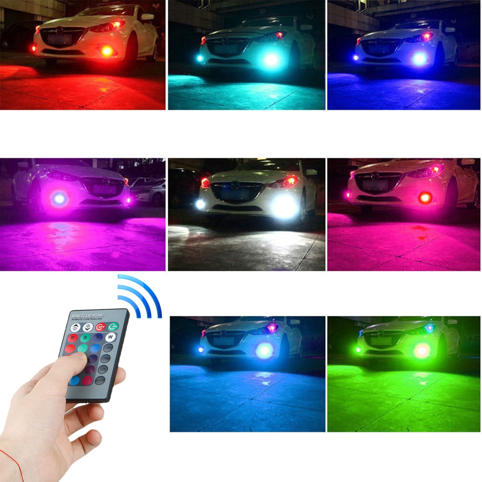2X High Power 5050 Car LED Fog Light Bulbs Multi-color Remote Control RGB 9006