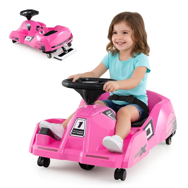 Costway 12V Ride on Toy Car Electric Go Kart with Cleaning Fun & Remote Control Rose red