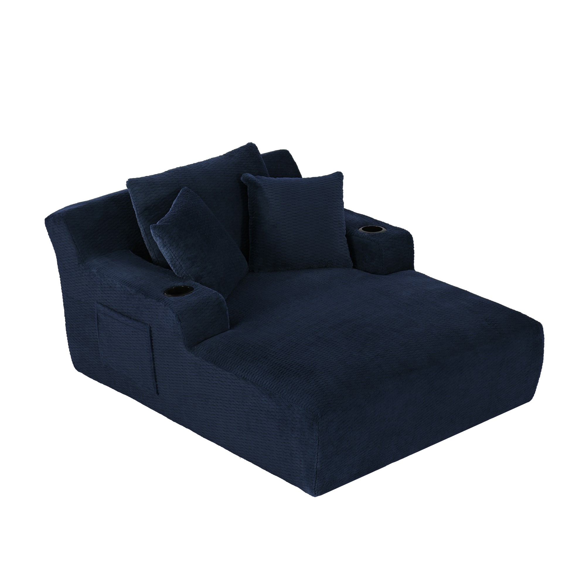 Aukfa Oversized Chaise Lounge Chair Indoor, 66" Boneless Sofa Couch with Cup Holders and 3Pillows for Living Room, Blue