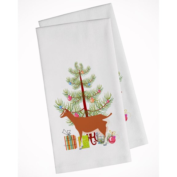 Carolines Treasures BB9248WTKT Toggenburger Goat Christmas White Kitchen Towel Set of 2 Dish Towels Teal 19 X 25"