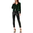 thumbnail image 2 of INSPIRE CHIC Women's Velvet Notched Lapel Zipper Cropped Motorcycle Jacket XS Green, 2 of 7