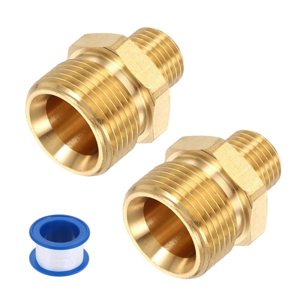 Uxcell 2 Paquete Adaptador de Lavadora a Presión, Conectores Rápidos Macho G1/4" a Macho M22 14mm Adaptador Giratorio de Latón con Cinta Selladora para Mangueras de Lavadoras a Presión