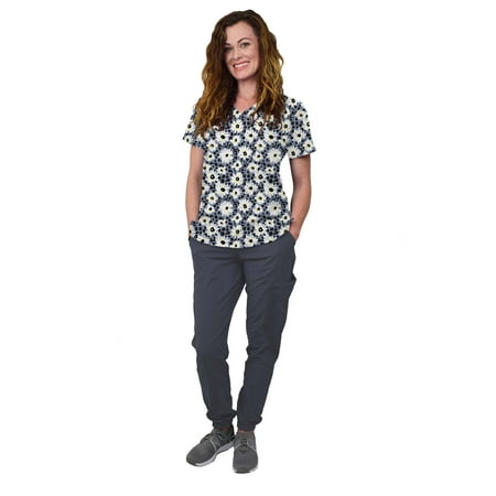 

Womens Medical Nursing Scrub Set GT 4FLEX Print Top and Jogger Pant-Daisy Daisy/Pewter Pant-XX-Large