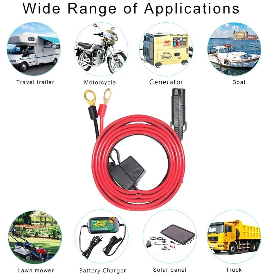 BUTTERFLY- 2M 16Awg Sae Terminal Battery Power Cord Cable Tender Harness Wire Extension