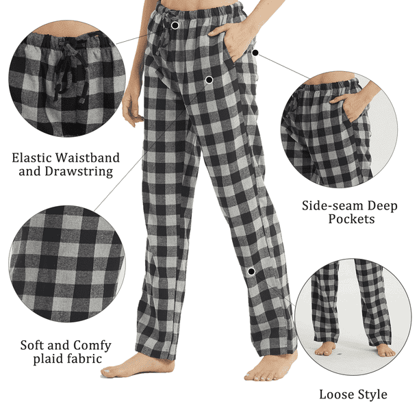 LANBAOSI 2 Pack Womens Plaid Flannel Pajama Pants With Pockets Size L 