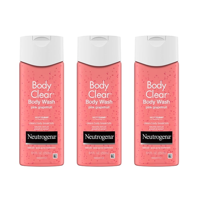 Neutrogena Body Clear Acne Treatment Body Wash with Salicylic Acid Acne Medicine, Pink Grapefruit Body Acne Cleanser to Prevent Breakouts on Back, Ch