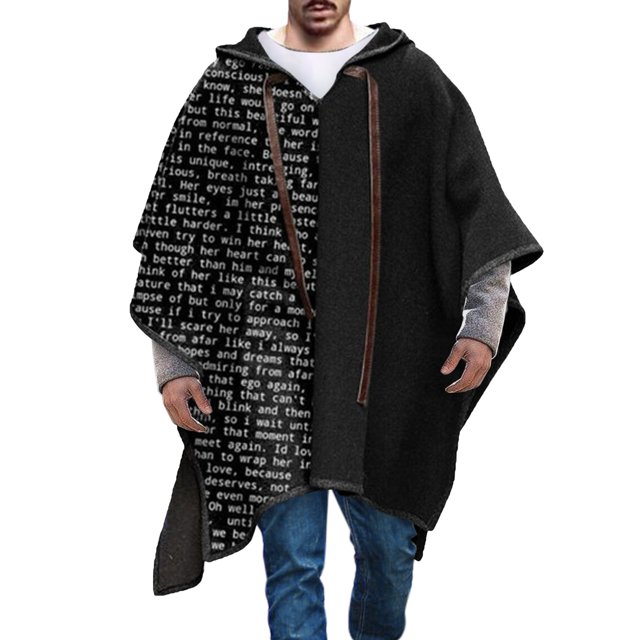 Men's Windbreaker Woolen Sweatshirt Print Cloak Cape Shawl Coat Set Head Hoodless Pullover