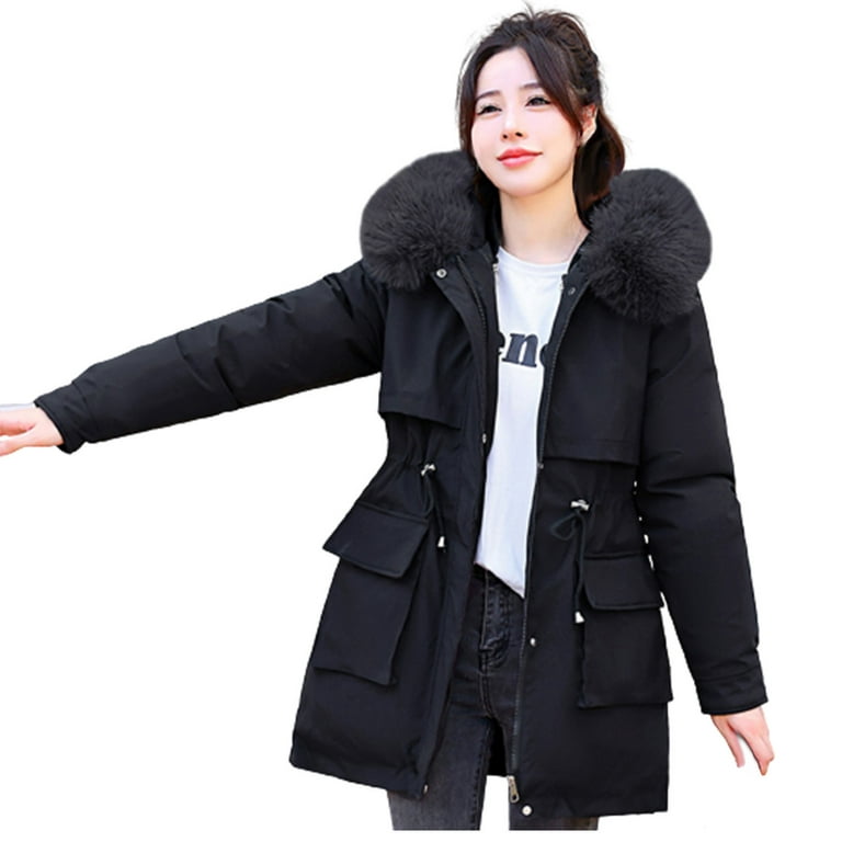 Herrnalise Womens Winter Jacket Warm Overcoat Slim Fur-Collar