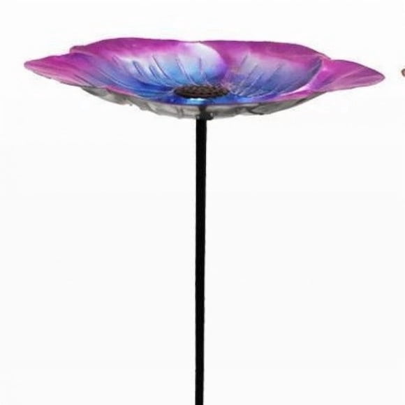 Rewenti Metal Flower Bird Baths Feeder Stake Decorative Birdbath Bowl Freestanding Tray Garden