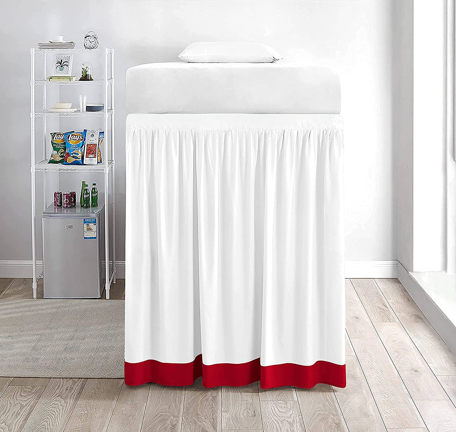 Dual Tone Dorm Bed Skirt, Ruffled Dual Tone Dorm Size Bed Skirt - 100% Microfiber Fabric, Dual Tone Dorm Bed Skirt Twin XL Size College Dual Tone Dorm Bed Skirt 38" Drop - Burgundy and White Solid.