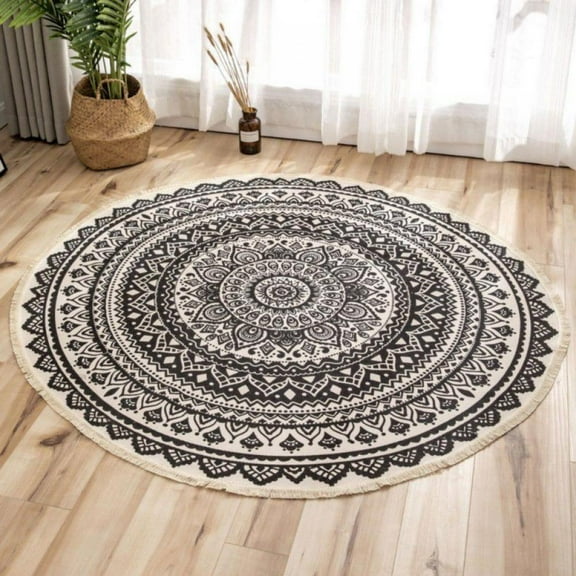 Modern Flannel Microfiber Non-Slip Machine Washable Round Area Rug Living Room Bedroom Study Soft Carpet Floor Mat Home Decor 36"