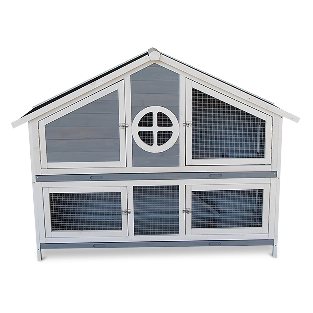 Pet Hutch, Rabbit Hutch, Wooden Rabbit House with 2 Story, Wire Mesh