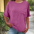 thumbnail image 5 of LEKWK Plus Size Womens Linen Top Boxy Fit Round Neck Basic Tops for Woman Short Sleeve Casual Tops Chest Pocket Soft Daily School Wear, 5 of 9