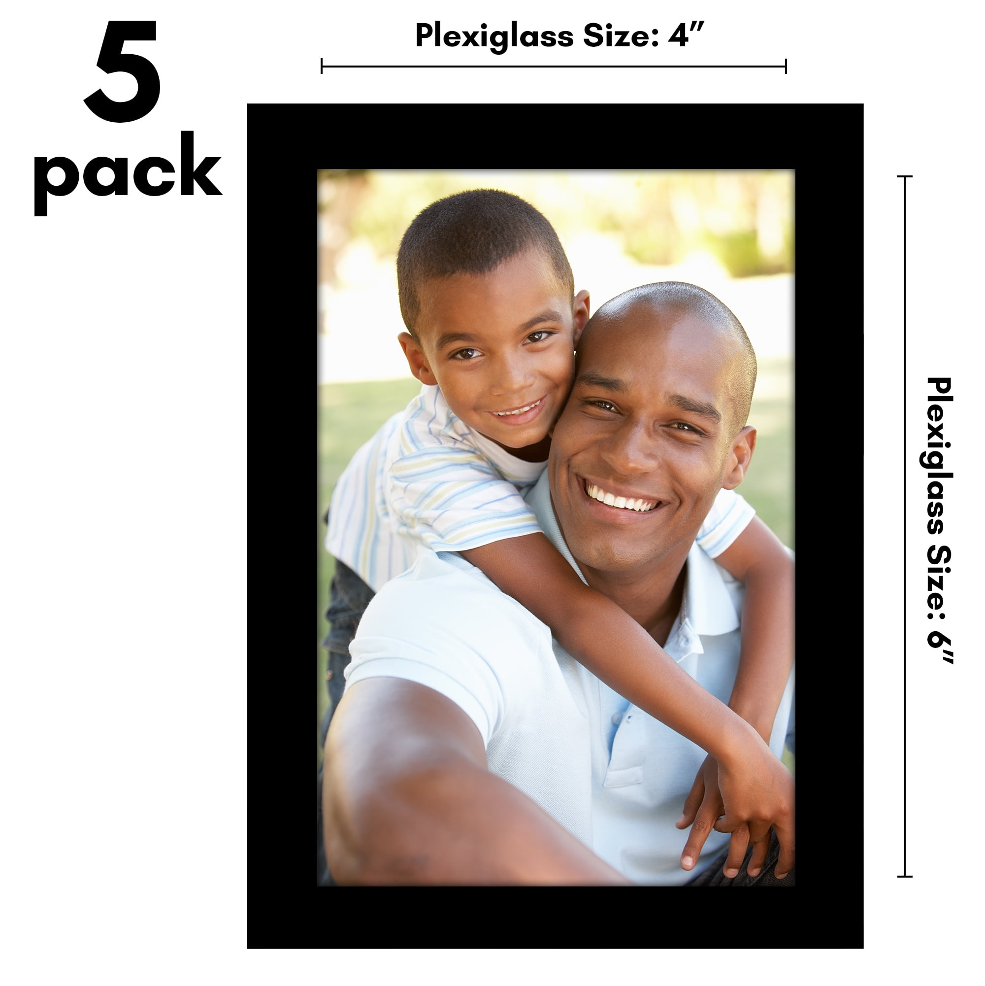 Americanflat 4x6 Picture Frame with Polished Plexiglass 5 Pack Galleria Collection Frames Tabletop - Black