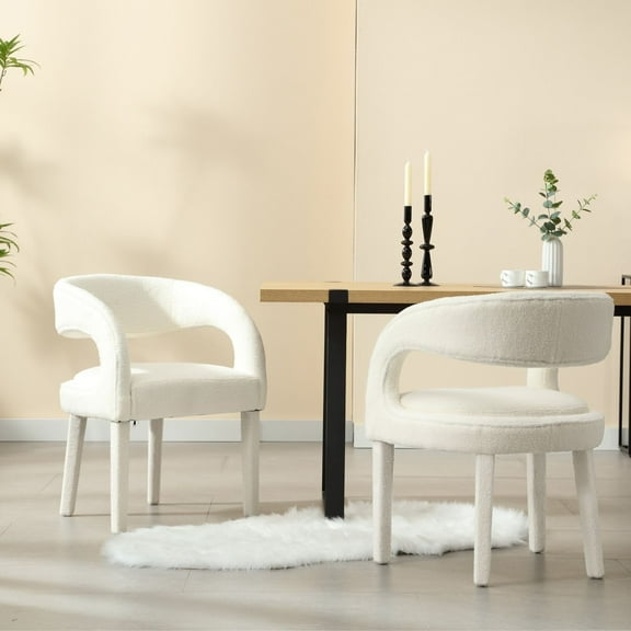 Dayalane Modern Upholstered Dining Chairs Set of 2, Sherpa Barrel Accent Chairs with Open Back and Arms, Comfy Kitchen & Dining Room Chairs with Wood Legs for Living Room/Bedroom,White