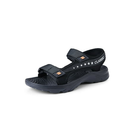 

Wazshop Mens Flat Sandals Low Top Slide Sandal Open Toe Beach Shoes Casual Flats Men s Magic Tape Cozy Black 7.5