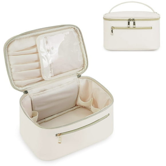 Neceser de viaje para mujer, neceser de maquillaje grande, organizador de maquillaje con compartimento para brochas, neceser de aseo de piel sintética, neceser de maquillaje portátil.