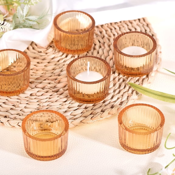 Uxcell 12Pcs Tealight Candle Holder, Glass Round Ribbed Votive Candle Holder for Table Centerpiece, Home Decor Wedding Birthday Valentine's Party Supplies, Gold