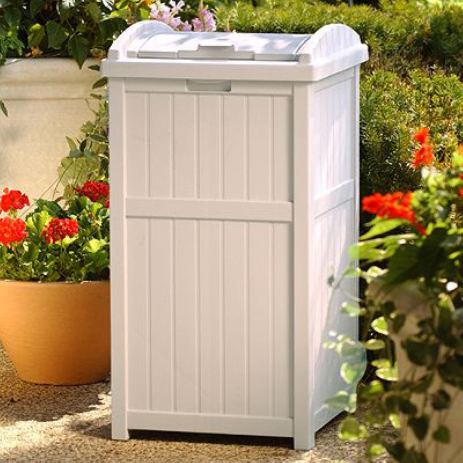 Suncast Outdoor Trash Can Hideaway Patio Deck Garbage Container Bin Suncast Outdoor Trash Can Hideaway Patio Deck Garbage Container Bin With Lid