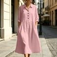thumbnail image 2 of Bxsruta Womens Midi Dress Casual Button Down Shirt Dress 3/4 Sleeve Collared Flowy Dresses, 2 of 7