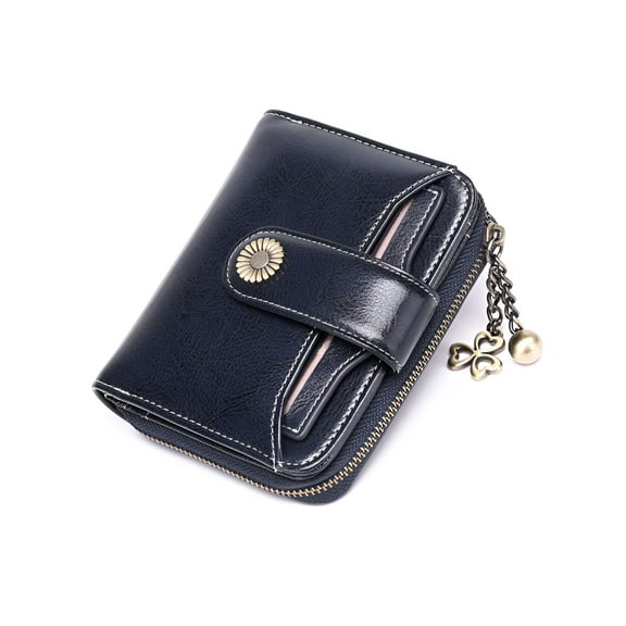 GASTROPOD Small Wallet for Women Genuine Leather Rfid Blocking Wallet Bifold Purse Zipper Pocket Card Holder with Id Window -Dark Blue