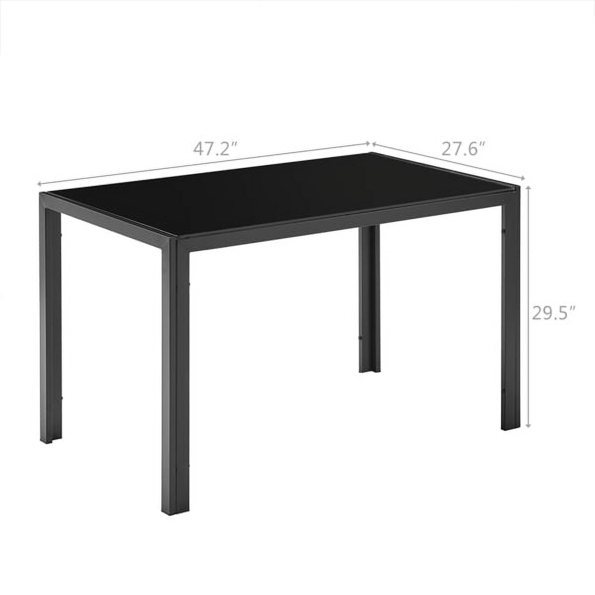 Space-Saving 47" Black Glass Dining Table&nbsp;- 8mm Tempered Top w/ Steel Frame, 154lb Capacity, Rounded Corners - Easy Assembly
