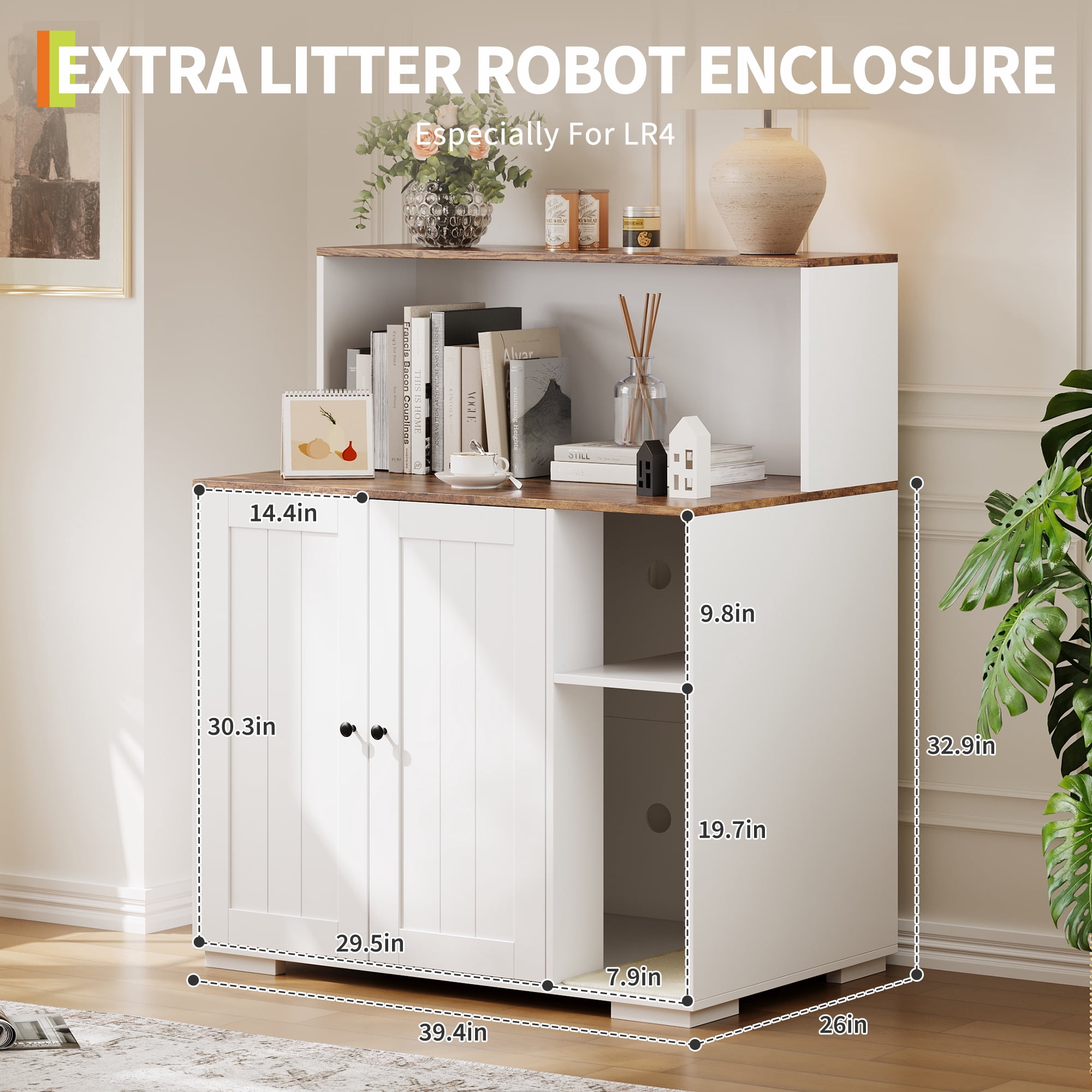 Ataucjin Large Cat Litter Box Enclosure with Scratch Pad, Large Automatic Litter Box Furniture for Placing Self-Cleaning Litter Box,Litter Cabinet with Outlet,Space for Cat Stuffs