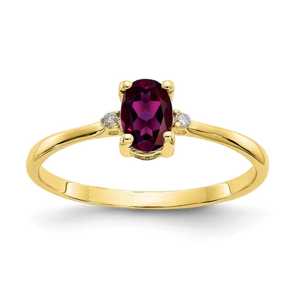 10K Yellow Gold Ring Band with Stones (06) June Garnet (Rhodolite) Oval Red Diamond Round White
