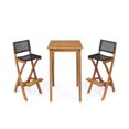 thumbnail image 2 of GDF Studio Omaha Outdoor Acacia Wood and Wicker 3 Piece Square Bar Bistro Set, Teak and Brown, 2 of 19