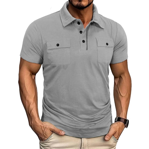 Men's Polo Shirts with 2 Pockets Short Sleeve Quick Dry Casual Sports Outdoor Golf Shirt for Men Basic T-Shirt Tops, 3XL