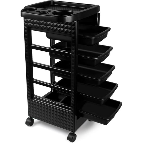QRKD Salon Trolley Cart with Wheels and 5 Drawers, Salon Rolling Cart for Extra Hairdresser Storage, Hair Salon Equipment for Salon Station