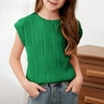 thumbnail image 2 of Jalioing Girls Short Sleeve Shirts Kids Crew Neck Texture Tunic Tops Teen Girls Solid Color Tops Summer Outfits, 2 of 7