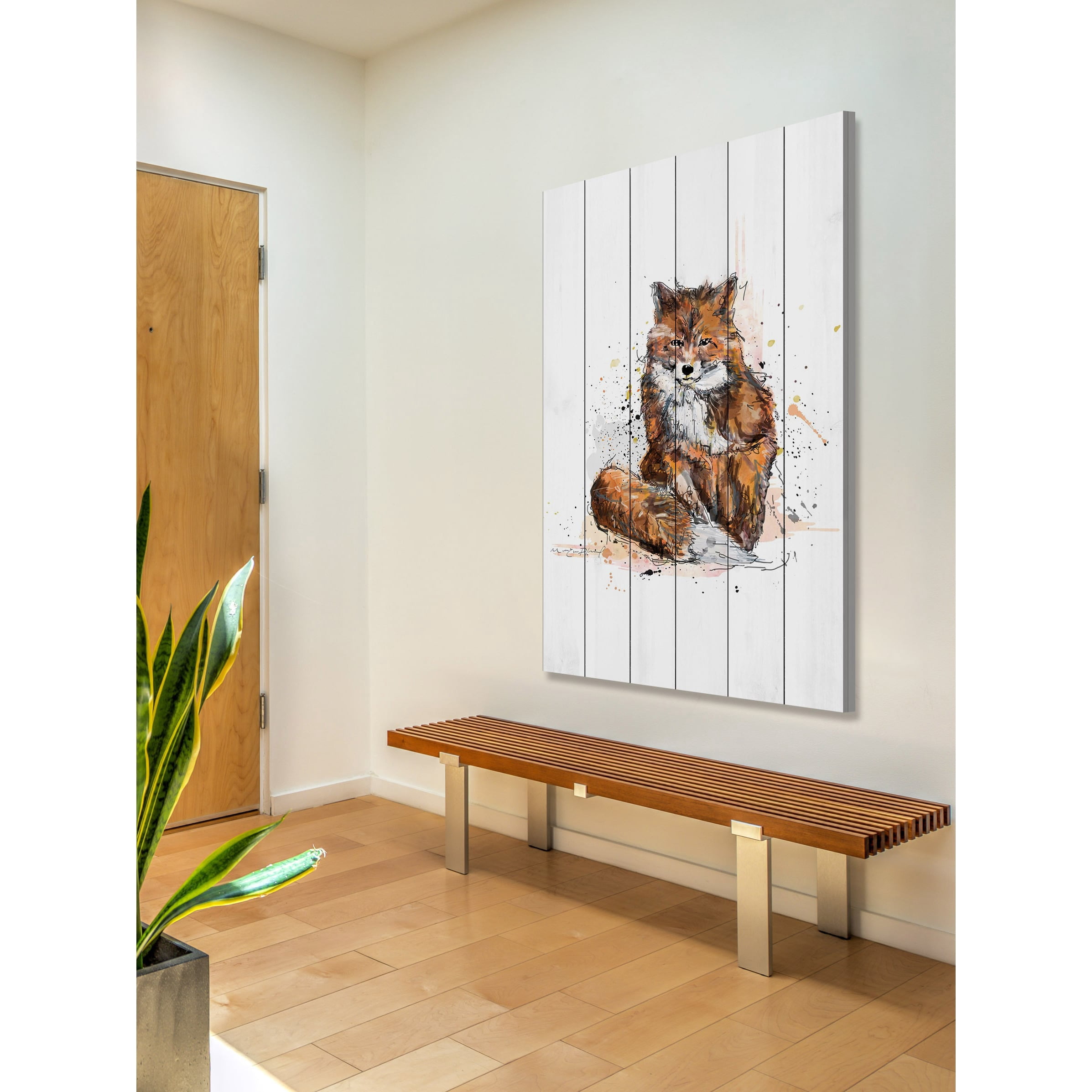 "Renard Fonce" Painting Print on White Wood