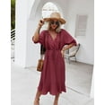 thumbnail image 2 of Crochet Detail Tie Neck Button Front Puff Sleeve Dress for Women, 2 of 3