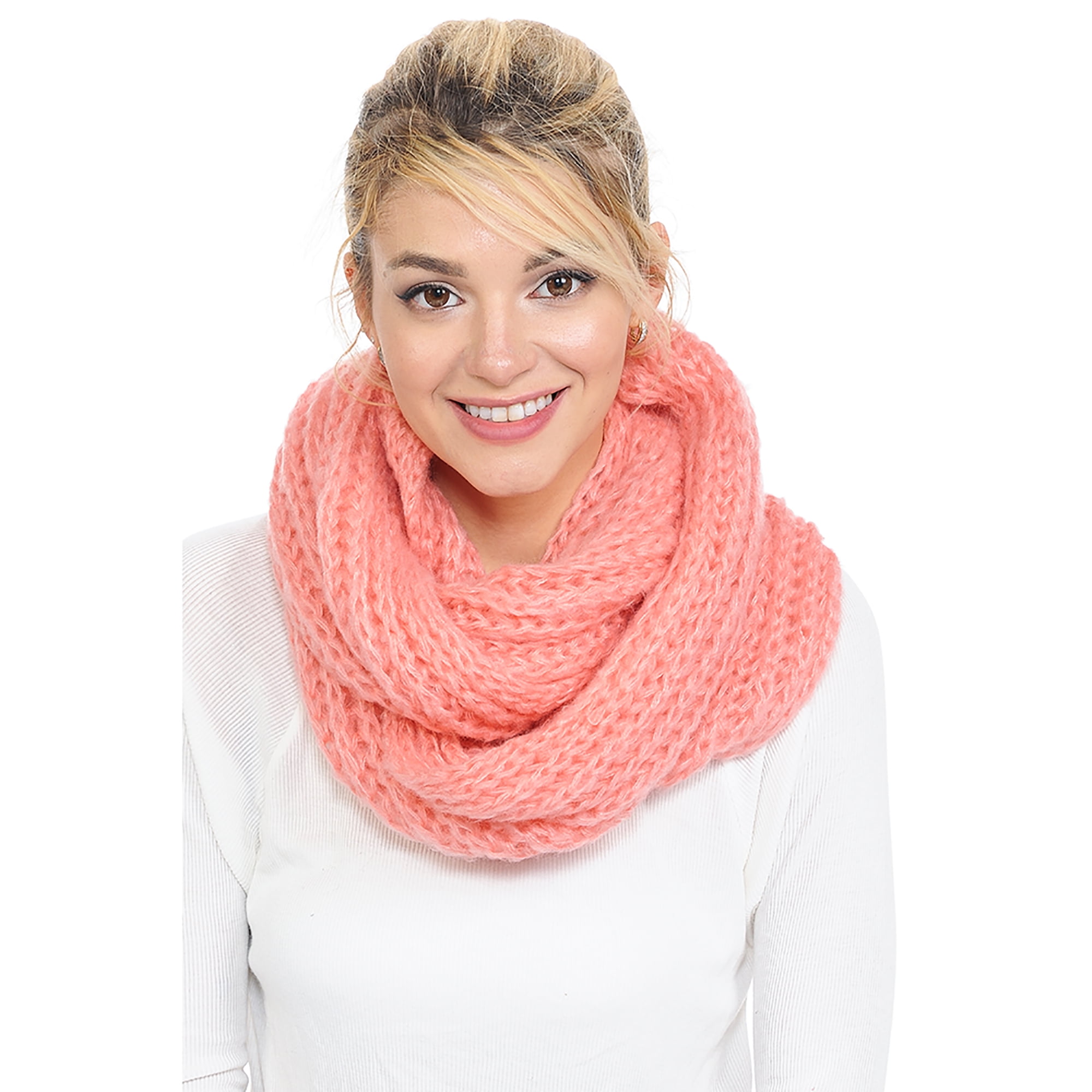 Pink infinity scarf Valentine's gift fashion accessory gift for her pink knit scarf with sparkles soft knit circle scarf