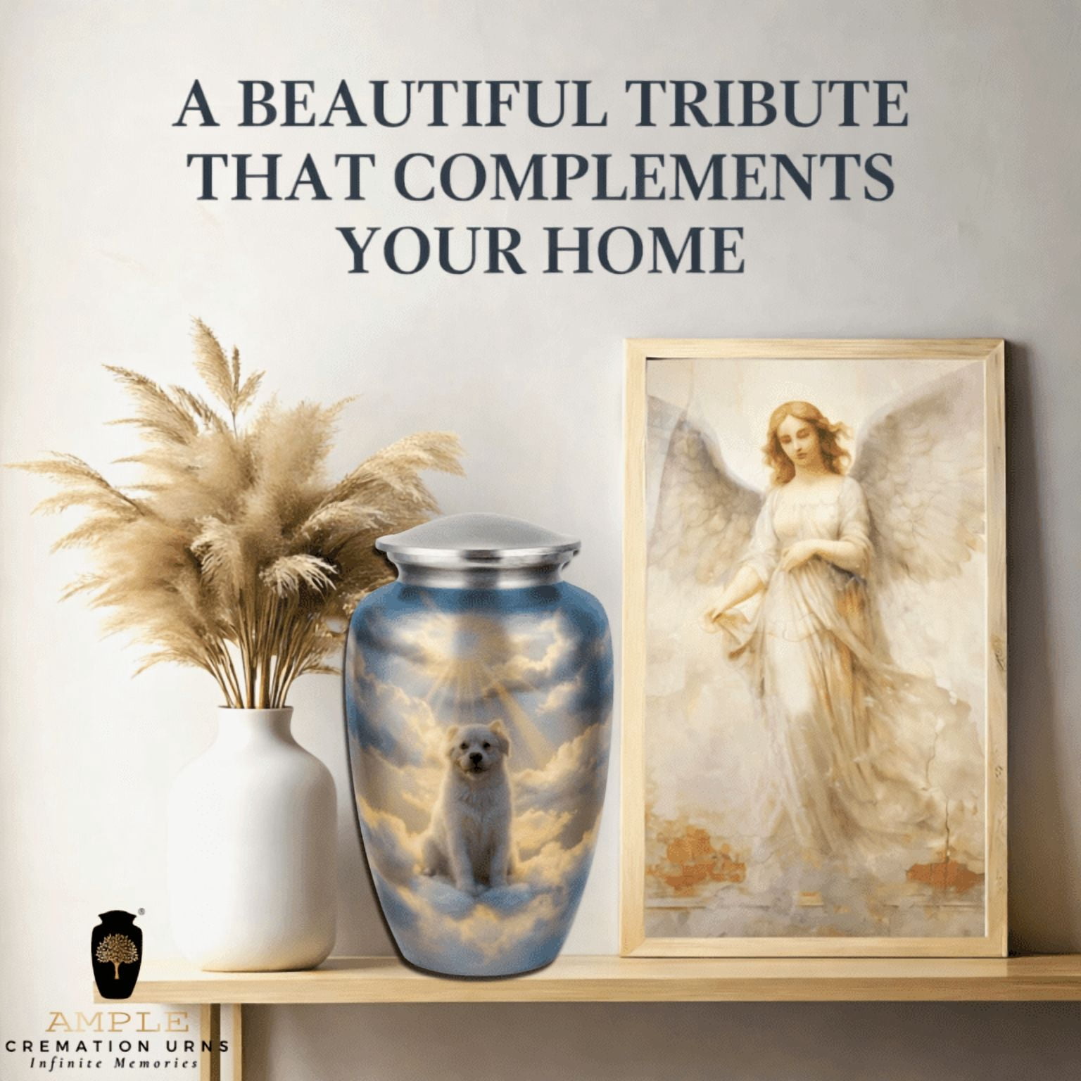 Dog Urn for Ashes Large Heaven Theme Pet Memorial Aluminum Cremation Urn Secure Lid 10 INCH