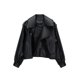 thumbnail image 1 of -Chaqueta corta de cuero sintético para mujer, abrigo holgado con solapa y cinturón, con bolsillo grande, para motociclista, primavera y otoño, 1 of 5