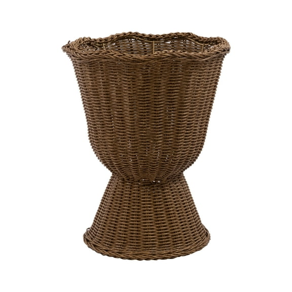 My Texas House 14" Brown Woven Urn-Style Planter with Decorative Scalloped Rim and Transparent Inner Lining