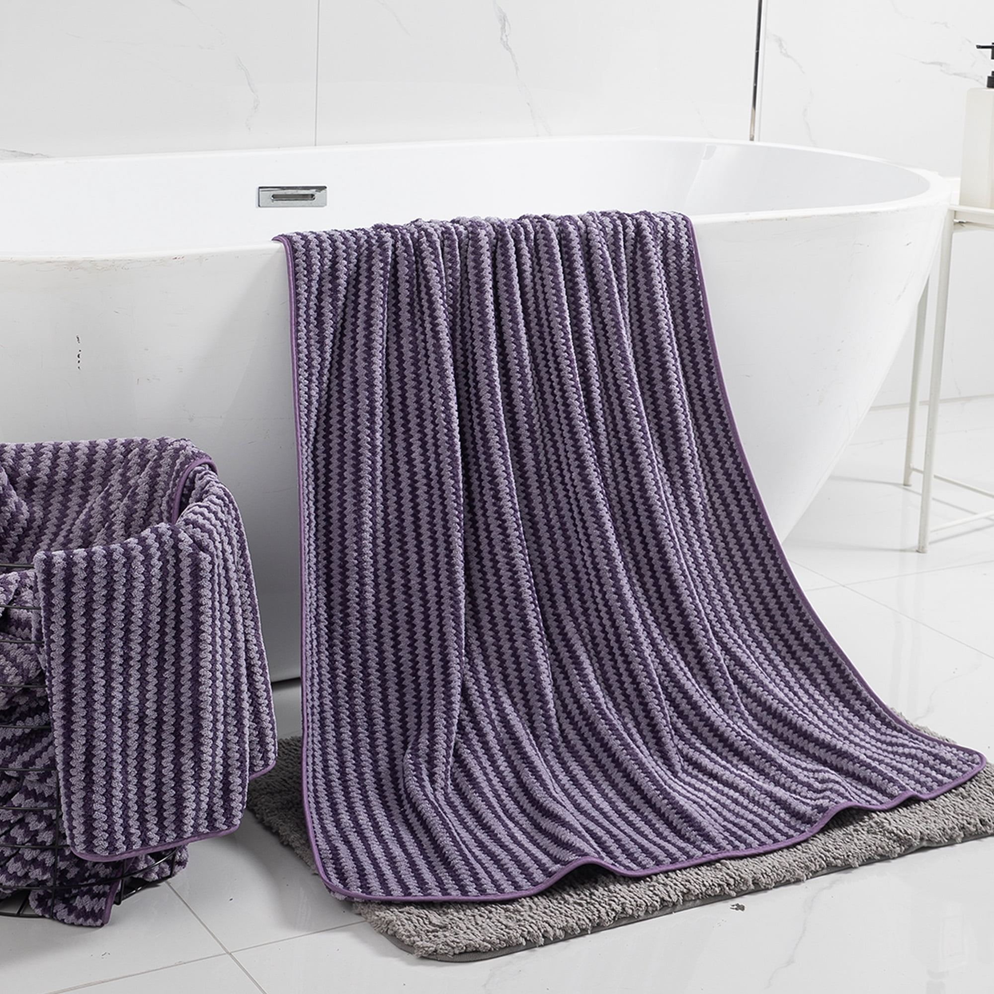 Green Essen 4 Pack Bath Towel Set Soft Bath Sheet 650 GSM Thick Oversized Bath Shower Towels 35"x70" Absorbent Large Bathroom Towels Quick Dry Microfiber Towels Set for Hotel SPA,Dark Purple