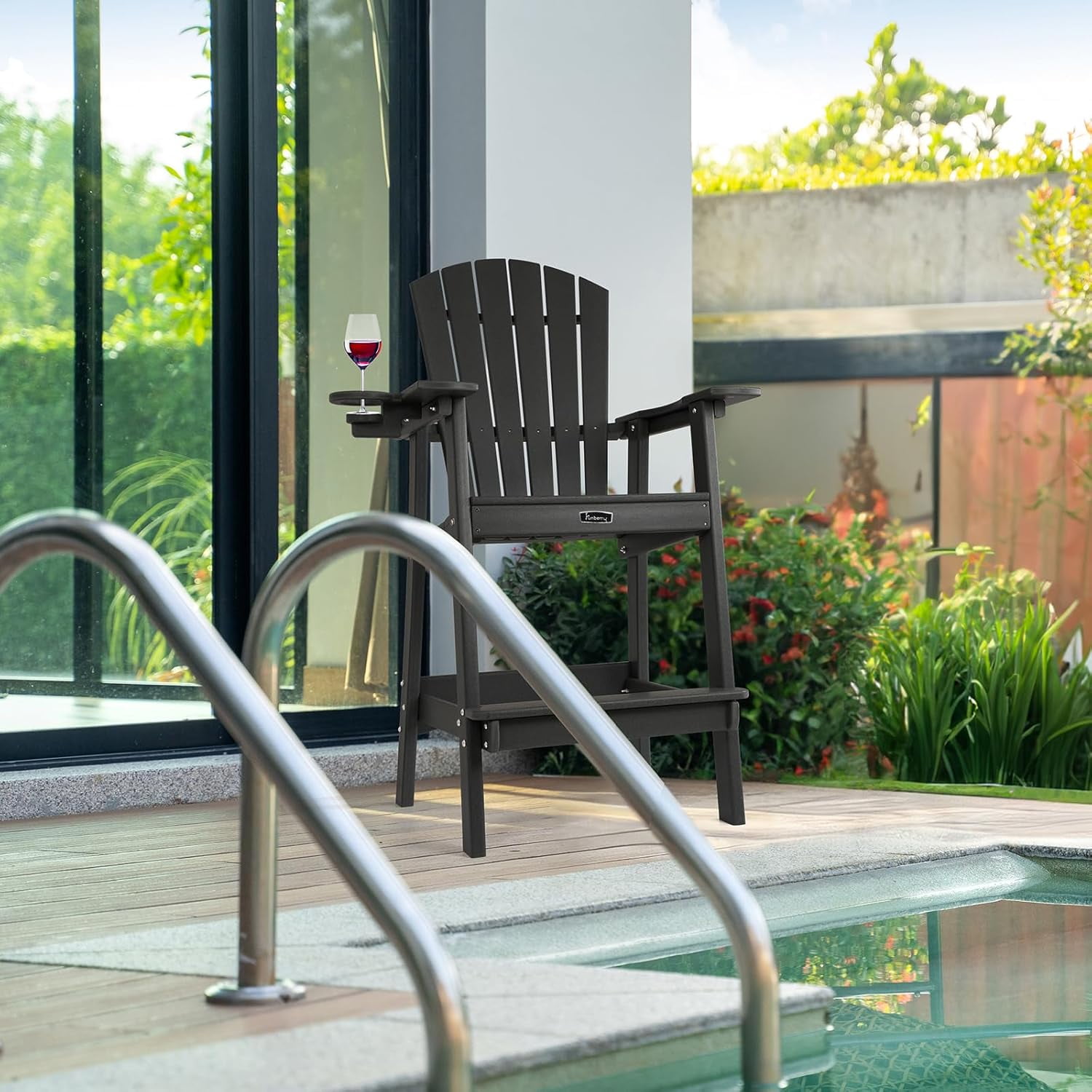 FUNBERRY Tall Adirondack Chairs Set of 2 with Removable Connecting Table, All Weather High Top Balcony Chair with Cup Holders