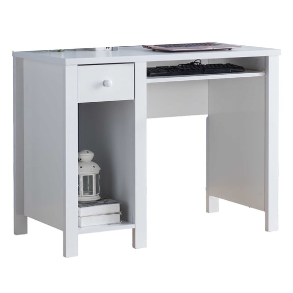 Benjara Akol Computer Desk- Keyboard Drawer and Storage- 39 Inch- Modern White