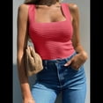 thumbnail image 4 of Camisetas Sin Mangas Acanaladas para Mujer, Verano 2025, Cuello Cuadrado, Informales, Ajustadas, de Punto. Rosa XXL, 4 of 7